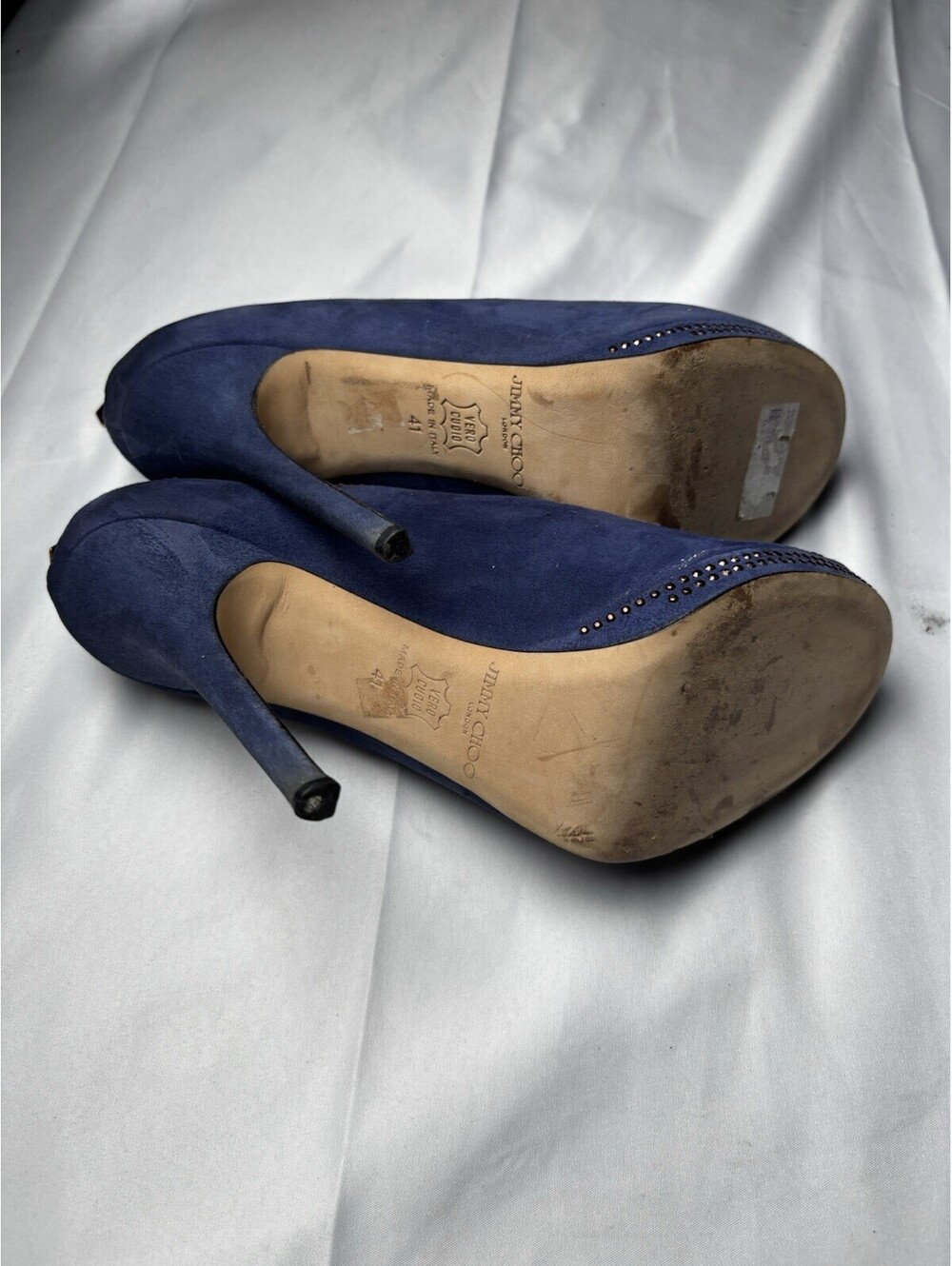 Jimmy Choo Navy Blue Suede Peep Toe High Heel Booties with Z - Picture 7 of 10